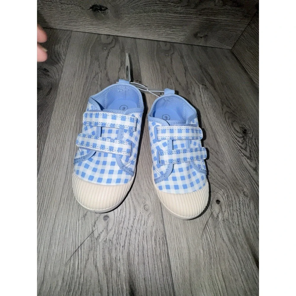 Cat & Jack Shoes Kids Size 9 Blue Gingham Parker Sneaker Hook & Loop Casual